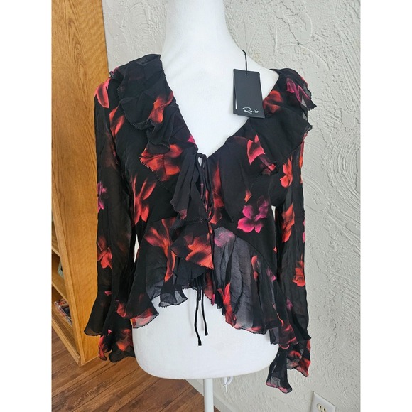 Rails Tops - RAILS Nicoletta Ruffle-Sleeve Black Red Top Women's Size Small‎ NWT MFRP $228